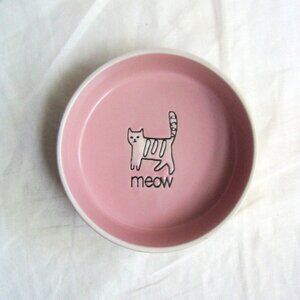 Pink Ceramic Meow Cat Feeding Bowl Dish